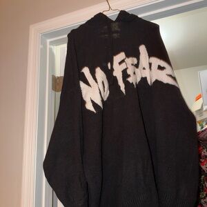 No Fear Black Graphic Hooded Sweater Oversize